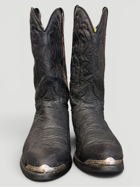 Laredo Black Leather Western Cowboy Boots Sterling Silver Tip Size 10D main image 6